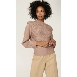 525 America Sweater Women's Medium Brown Cable Knit Shoulder Pad Top Medium